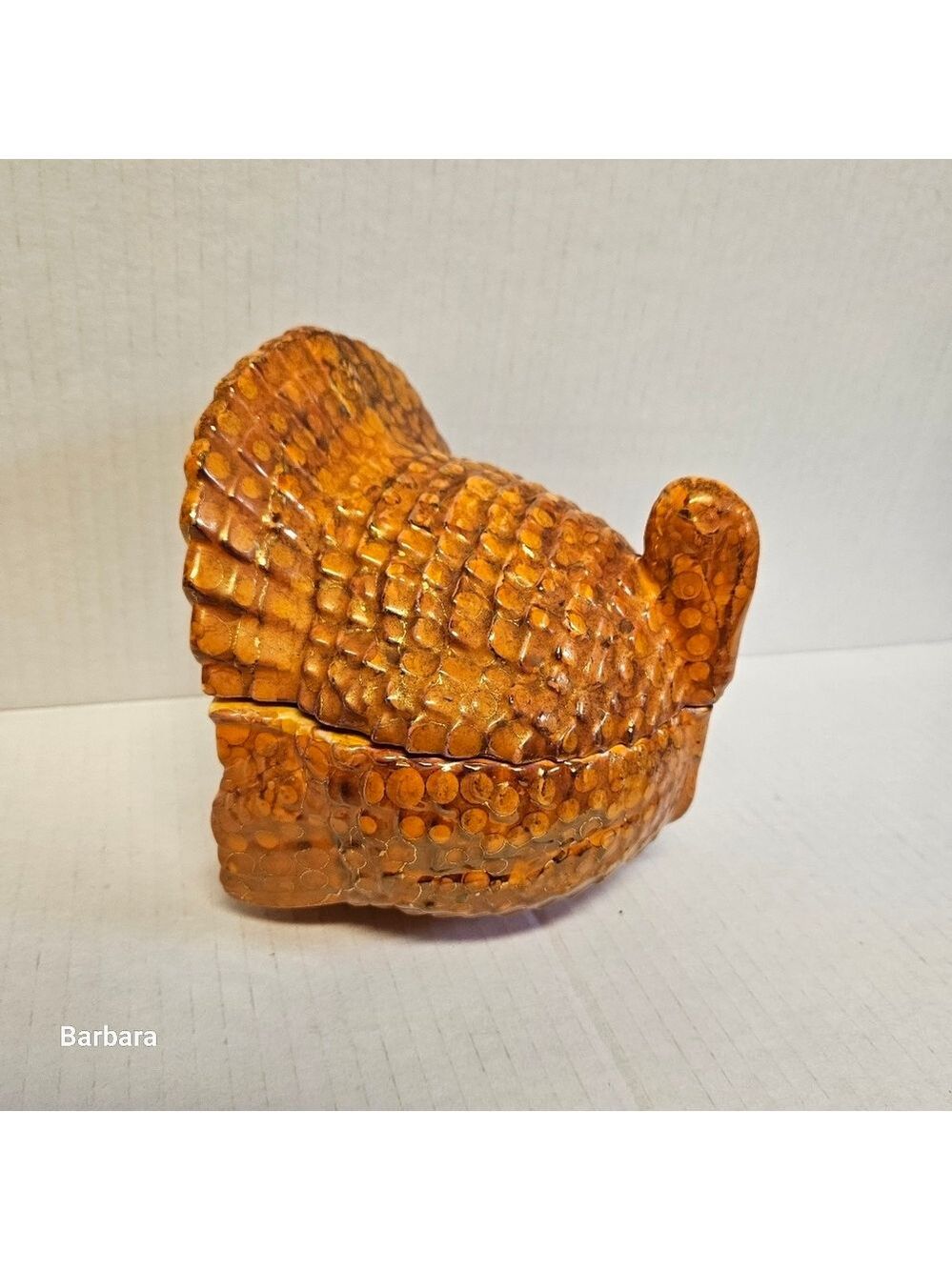 Vintage 70s/80s Orange-colored Ceramic Turkey with Lid Candy/trinket Dish